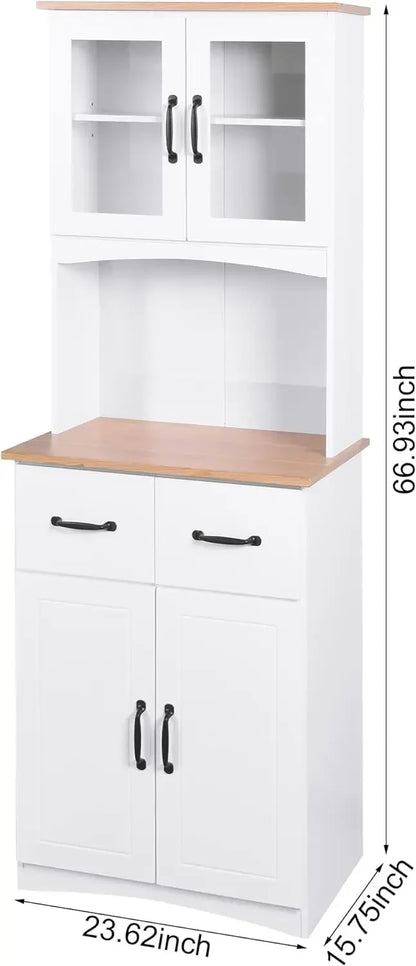 Kitchen Buffet with Hutch, Freestanding Pantry Cabinet Kitchen Cupboard with 4 Doors, 2 Drawers & Open Shelf, 2 Storage Cabinets