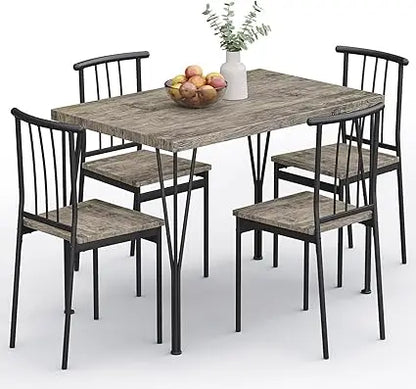 5-Piece Dining Table Set - Space-Saving Kitchen Table with 4 Chairs, Easy Assembly Modern Wood and Metal Furniture for Apartment