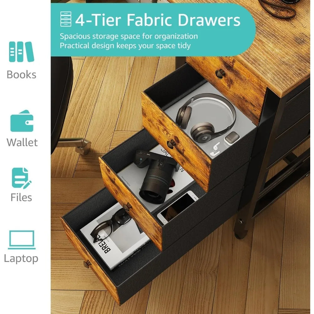 47 Inch Fabric Drawer Computer Desk, Reversible Writing Desk for Home Office, Modern Simple Style