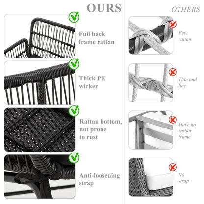 3-piece outdoor terrace furniture set, L-shaped rattan sofa with thick padding, glass coffee table - complete set