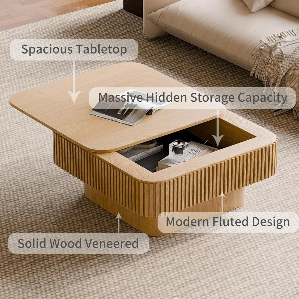 31.5" Square Coffee Table with Hidden Storage,Solid Wood Modern Coffee Table Accent Tea Table for Living Room, Bedroom,Apartment
