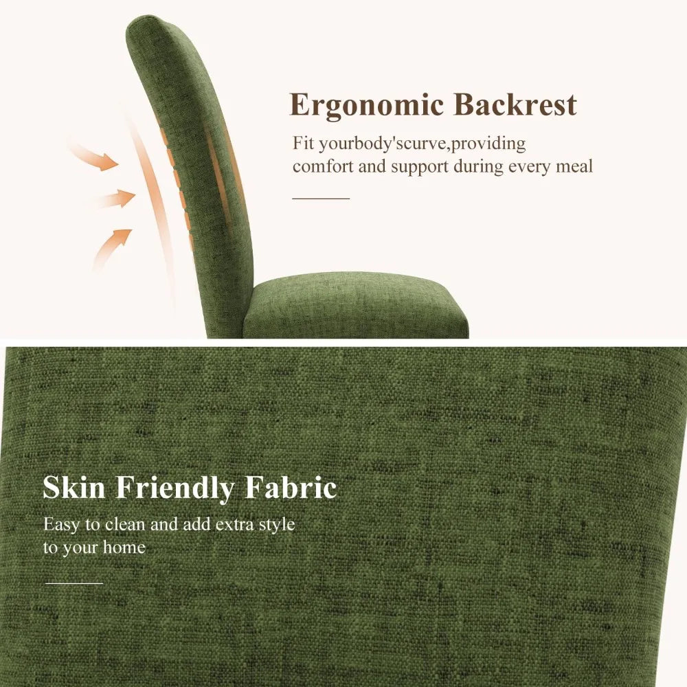 "Set of 2 Green Parsons Dining Chairs - Upholstered with Nailhead Trim, Thick Cushions & Wood Legs"