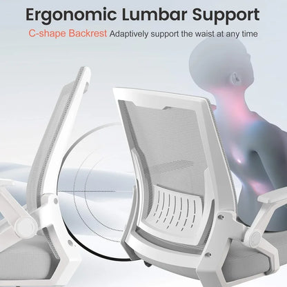 Ergonomic Flip-up Armrest Office Chair for Executive Use, Mesh Fabric & Comfortable Lumbar Support