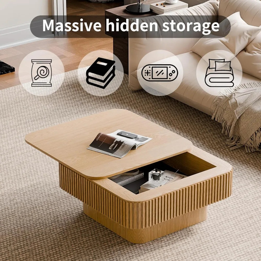 31.5" Square Coffee Table with Hidden Storage,Solid Wood Modern Coffee Table Accent Tea Table for Living Room, Bedroom,Apartment