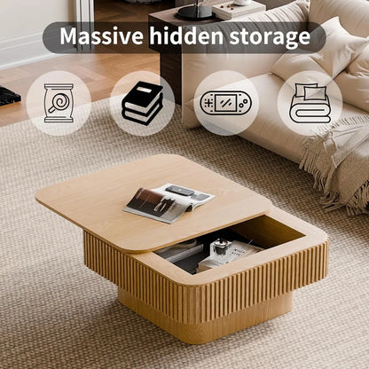 31.5" Square Coffee Table with Hidden Storage,Solid Wood Modern Coffee Table Accent Tea Table for Living Room, Bedroom,Apartment