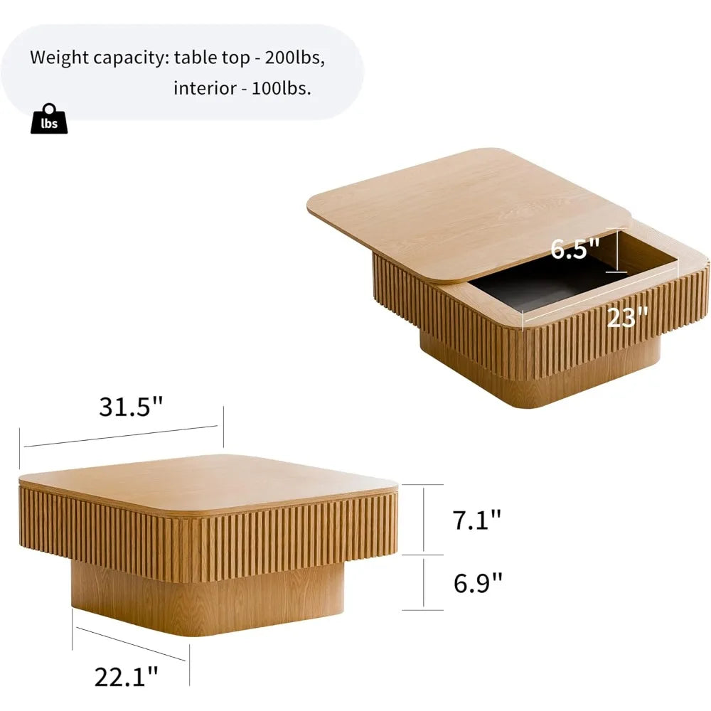 31.5" Square Coffee Table with Hidden Storage,Solid Wood Modern Coffee Table Accent Tea Table for Living Room, Bedroom,Apartment