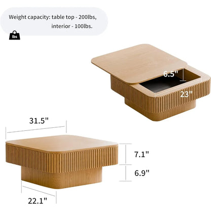 31.5" Square Coffee Table with Hidden Storage,Solid Wood Modern Coffee Table Accent Tea Table for Living Room, Bedroom,Apartment