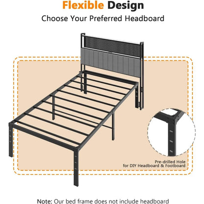 14 Inch Metal Twin Bed Frame with Slat Support, No Box Spring Needed, Heavy Duty Steel, Black