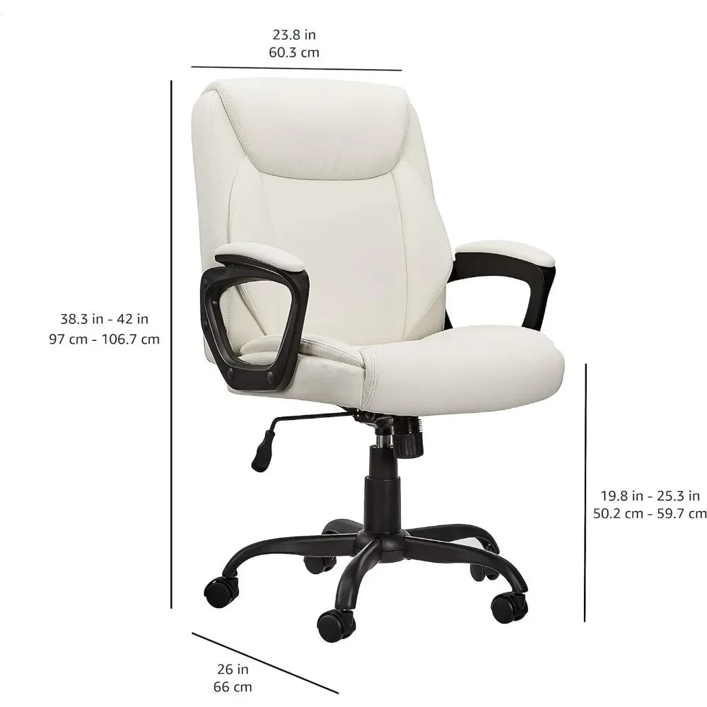 Classic PU Padded Mid-Back Office Chair Computer Desk Chairs with Armrest - Cream, 26"D x 23.75"W x 42"H