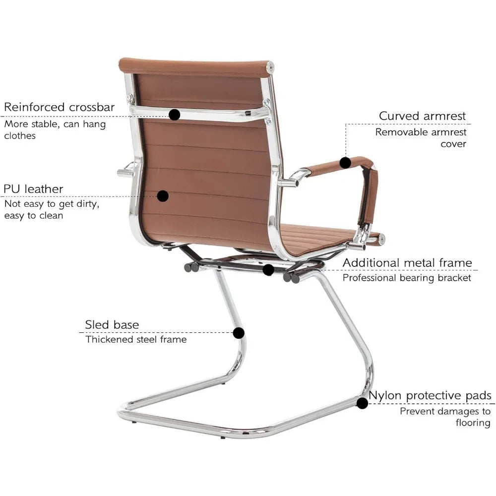 Guyou Office Reception Guest Chairs Set of 4 Mid Back PU Leather Metal Leg Sled Base Conference Reception Room Chairs