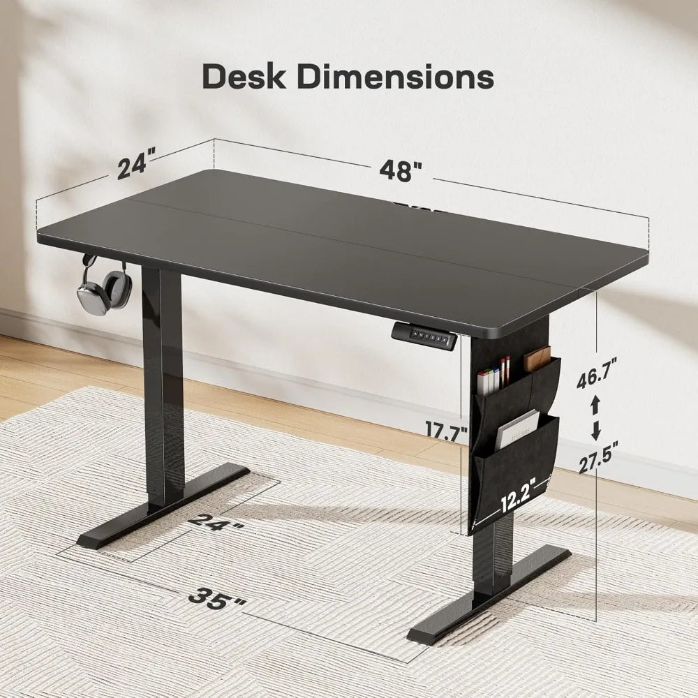 Electric Standing Desk 48x24 - Adjustable Height Desk with Memory Settings, Storage, and Cable Management