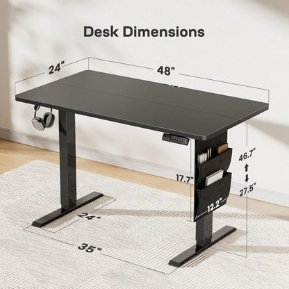 Electric Standing Desk 48x24 - Adjustable Height Desk with Memory Settings, Storage, and Cable Management