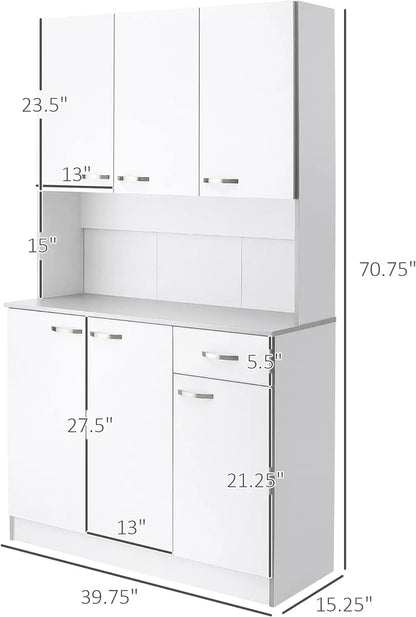 Freestanding Buffet with Hutch, Kitchen Storage Cabinets, Pantry with 6 Doors, 3 Adjustable Shelve0s, and Drawer for Living Room