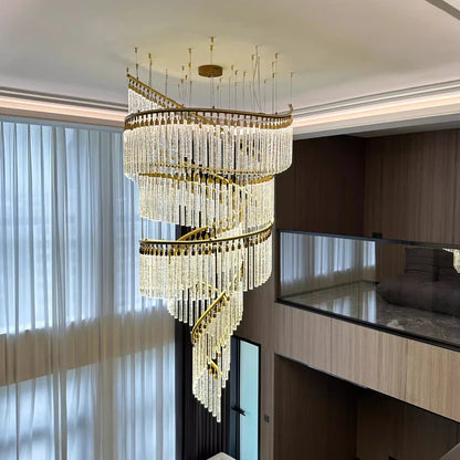 Modern Led Hall Luxury Crystal Chandelier Villa Hall High Ceiling  Hanging Lights Customable Hotel Lobby Hanging Lamp
