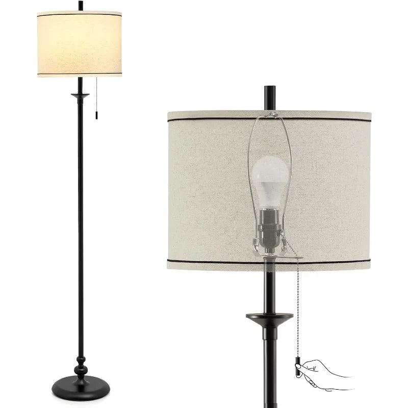 Modern Floor Lamp, 60" Standing Lamp for Living Room with Fabric Lamp Shade&Pull Chain, Corner Tall Reading Light