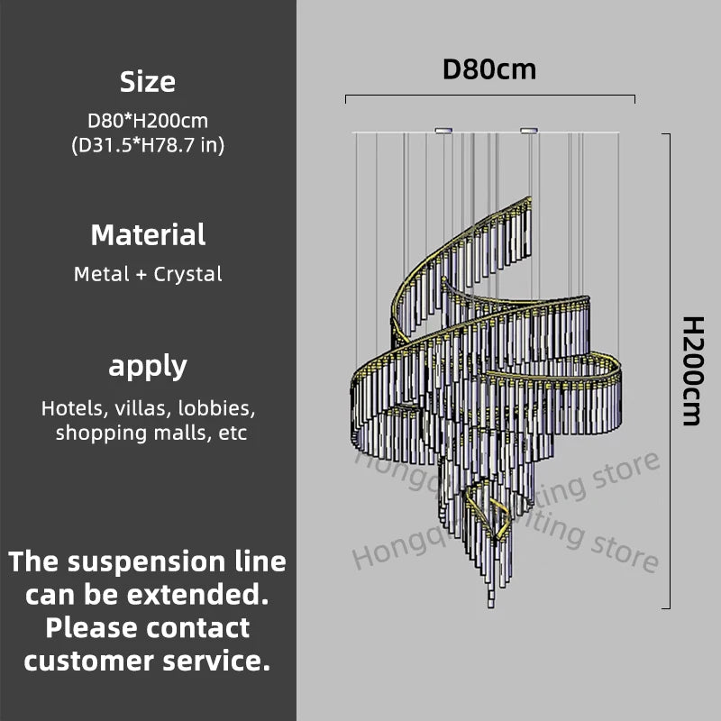 Modern Led Hall Luxury Crystal Chandelier Villa Hall High Ceiling  Hanging Lights Customable Hotel Lobby Hanging Lamp