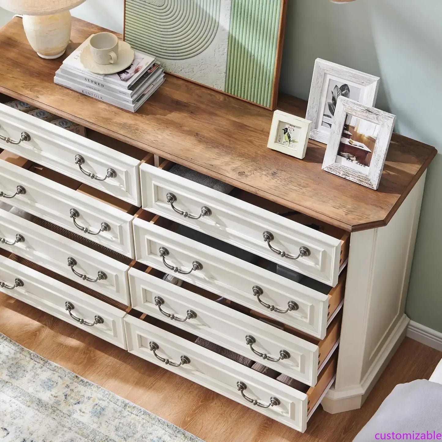 NEW Farmhouse 8 Drawers Dresser for Bedroom, 54" Wide Wood Rustic Chest of Drawers - Natural Texture, Vintage Design, Storage