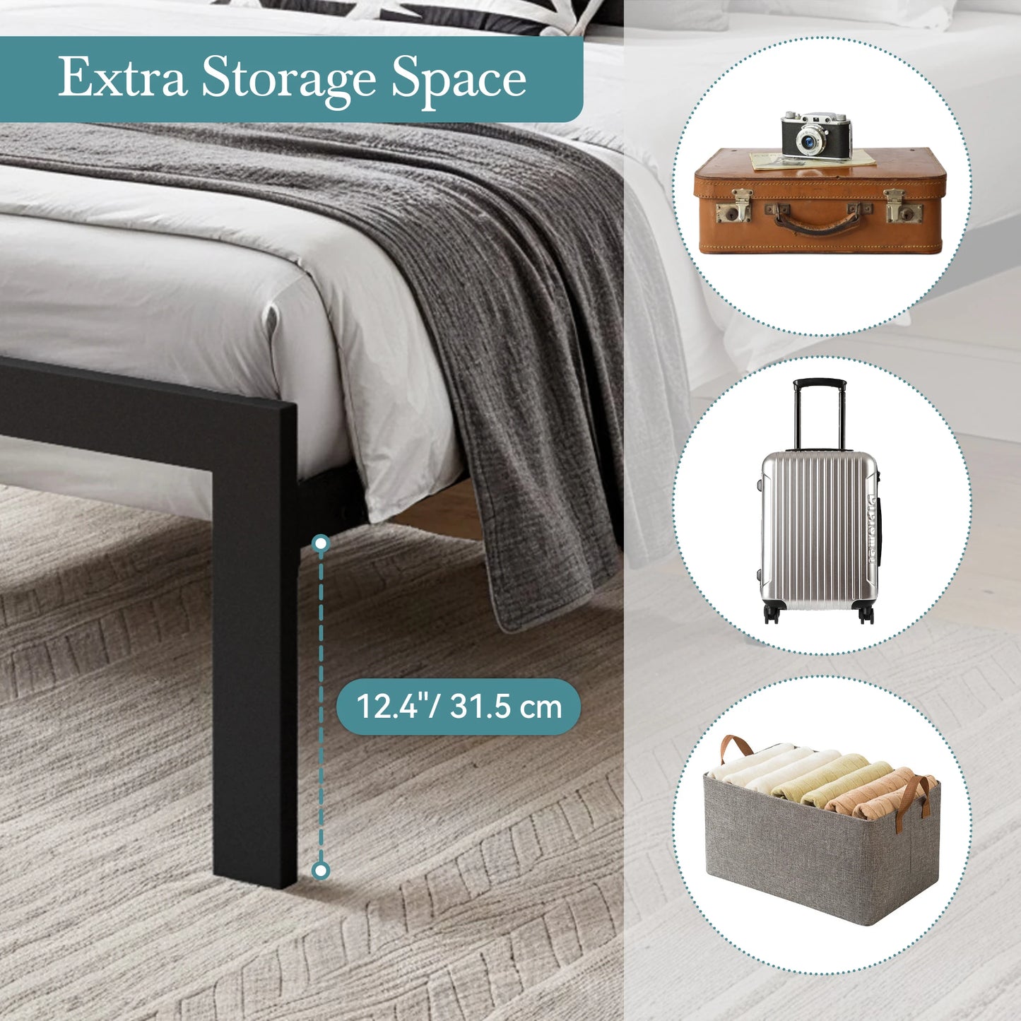 HOOMIC Metal Bed Frame with Upholstered Finely Stitched Headboard, Linen Fabric, Sturdy Foundation, No Box Spring Needed