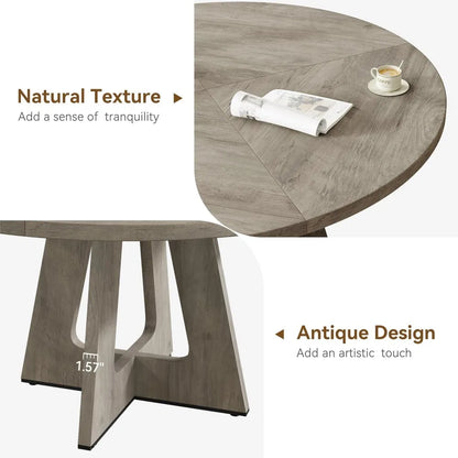 Farmhouse-Style Dining Table Set for 4-6, Wooden Circular Table with Pedestal Base