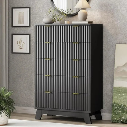 Fluted Dresser for Bedroom with 6 Drawers, 46" Tall Modern Chest of Drawers with Metal Handle, Wooden Dresser TV Stand, Wood Clo