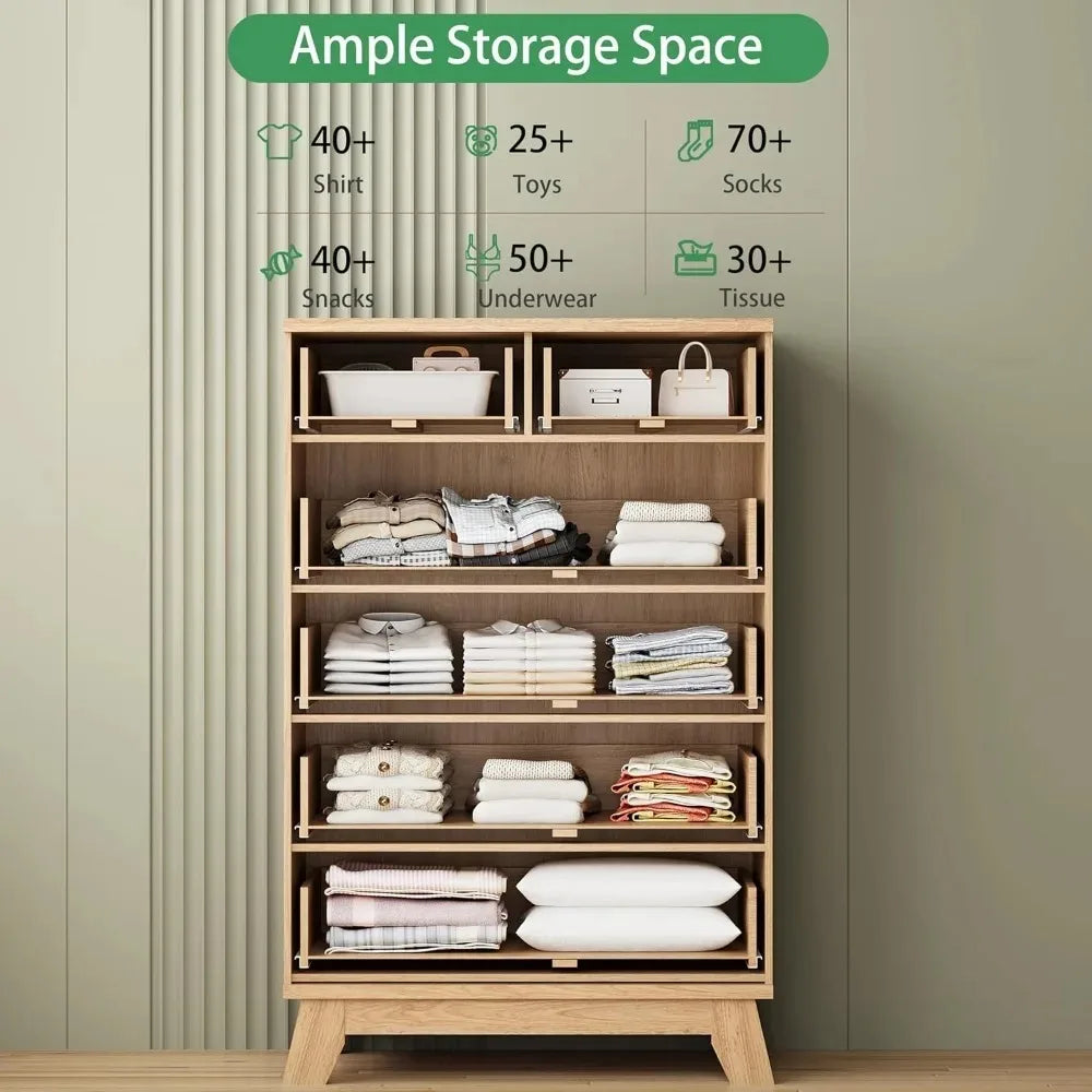 Fluted Dresser for Bedroom with 6 Drawers, 46" Tall Modern Chest of Drawers with Metal Handle, Wooden Dresser TV Stand, Wood Clo