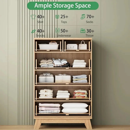 Fluted Dresser for Bedroom with 6 Drawers, 46" Tall Modern Chest of Drawers with Metal Handle, Wooden Dresser TV Stand, Wood Clo