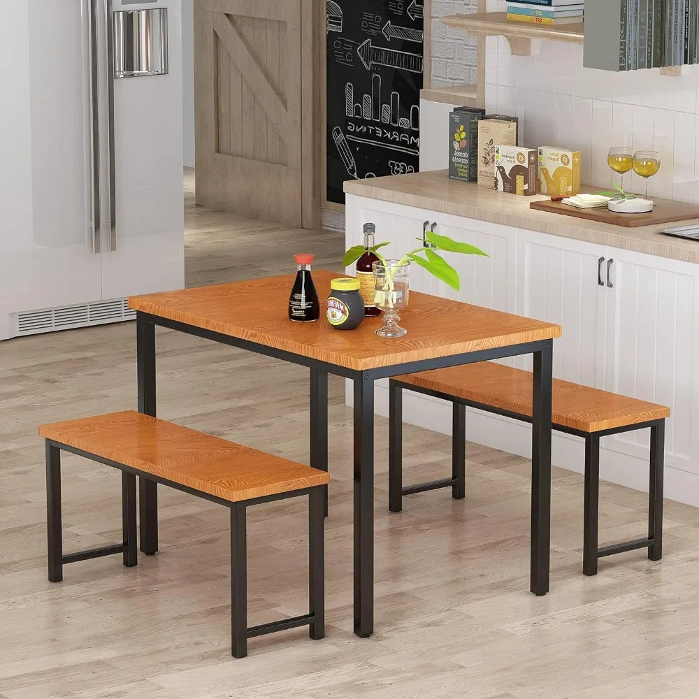 Dining Room Table Set, Kitchen Table Set with 2 Benches, Ideal for Home, Kitchen and Dining Room, Breakfast Table 47.2x28.7x29.5