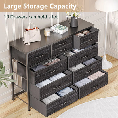 Dresser with 10 Drawers TV Stand Entertainment Center for Bedroom Entryway,Metal Frame