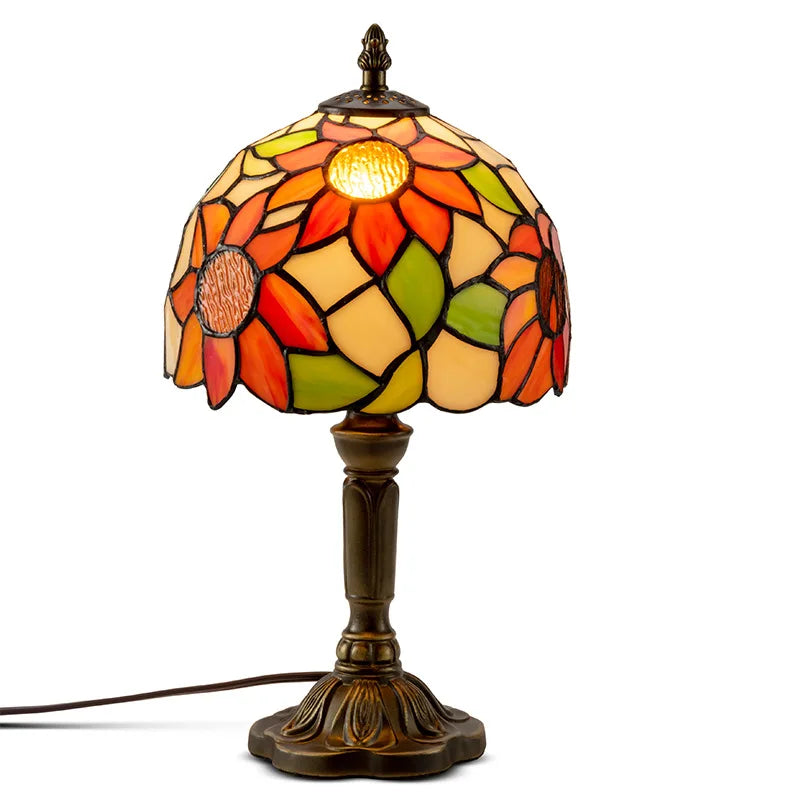 Retro Tiffany Table Lamp E27 Stained Glass Lampshade Mediterranean Style Baroque Table Light Bedroom Bedside Nightstand Lighting