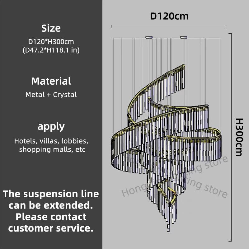 Modern Led Hall Luxury Crystal Chandelier Villa Hall High Ceiling  Hanging Lights Customable Hotel Lobby Hanging Lamp