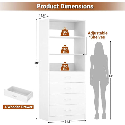 Closet Drawers System, 21.3" Wood Closet Organizer System with 4 Drawers, Modular Walk-in Closet System Storage Unit