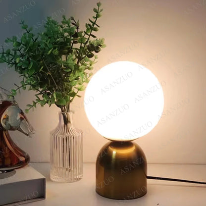 ASANZUO Home Decor Glass Ball Brass Table Lamps Living Room Bedroom Study Bedside Led Eye Protection Table Lamp Lighting fixture
