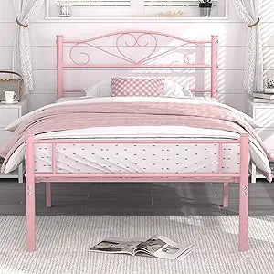 14 Inch Twin Size Steel Platform Bed Frame with Headboard, Footboard, and Heavy Duty Mattress Support