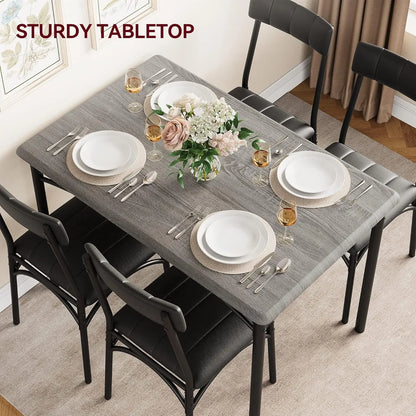 5-Piece Industrial Dining Table Set, Compact Kitchen Table & 4 Padded Chairs, Farmhouse Dining Room Furniture Set for Small Spac